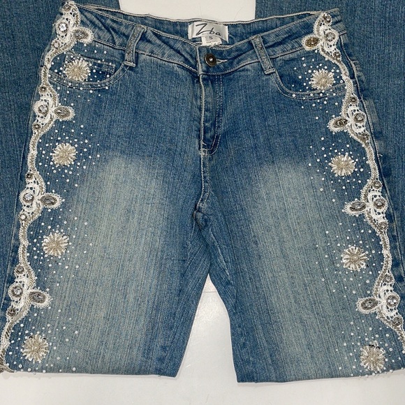 Retro Beaded Low Rise Denim Jeans - Picture 3 of 15